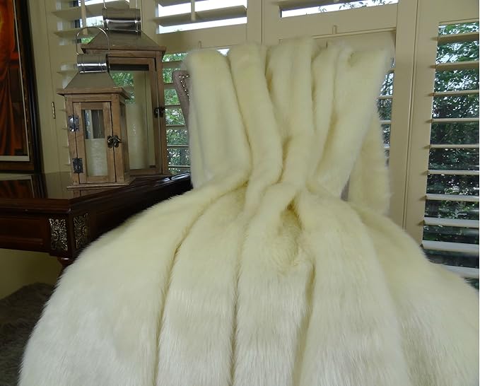 Arctic Fox Faux Fur Throw Blanket & Bedspread - Arctic Creamy White Arctic Faux Fur - Luxury Soft Faux Fox Fur - Heavy Throw, Made in USA, 16414-Ruum Studio Home