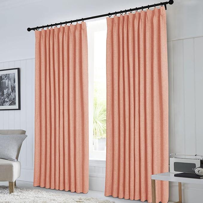 Macochico 120”Wx102”L 100% Blackout Linen Curtains Pinch Pleated Thermal Panels for Sliding Door Bedroom Living Room Farmhouse Shabby Chic Orange Burlap Curtains with Tieback 1 Panel-Ruum Studio Home