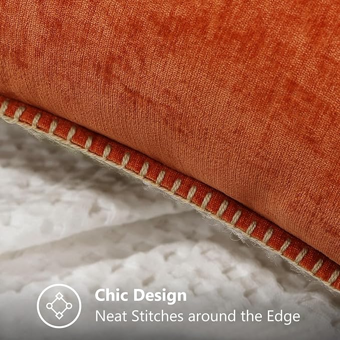 decorUhome Fall Chenille Soft Throw Pillow Covers 12x20 Set of 2, Lumbar Velvet Farmhouse Neutral Decorative Euro Pillow Covers with Stitched Edge for Couch Sofa Bed Home Decor, Rust-Ruum Studio Home