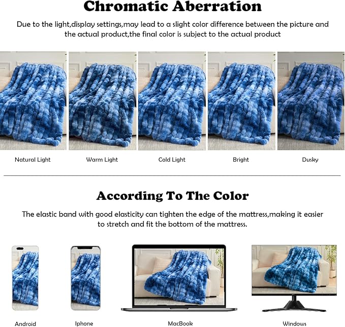 NEWCOSPLAY Faux Fur Throw Blanket Indigo Luxury Fluffy Thick Warm Bubble Blanket for Couch Sofa Bed 700GSM (Indigo, Throw(50"x60"))-Ruum Studio Home