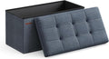SONGMICS Mazie Collection - 30 Inches Folding Storage Ottoman Bench, Ottoman Foot Rest, End of Bed Bench, Storage Chest, Load 660 lb, for Living Room, Bedroom, Entryway, Misty Blue ULSF047Q01-Ruum Studio Home