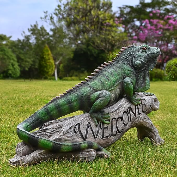 Chameleon Figurine Lizard Garden Decor: Big Iguana Figure Outdoor Statue Resin Yard Decoration Porch Large Sculpture Lawn Outside Flowerbed Accessories Welcome Sign-Ruum Studio Home
