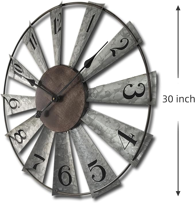 Mrocioa 30inch Windmill Distressed Metal Wall Clocks Rustic Large Decorative Clock Oversized Farmhouse Decor,Non Ticking,Battery Operated-Ruum Studio Home