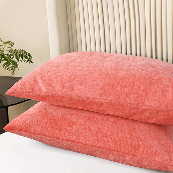 CaliTime Throw Pillow Covers Decorative 20 X 26 Inches Pack of 2 Cozy Chenille Standard Pillow Shams Cases for Couch Sofa Bed Living Room Home Living Coral-Ruum Studio Home