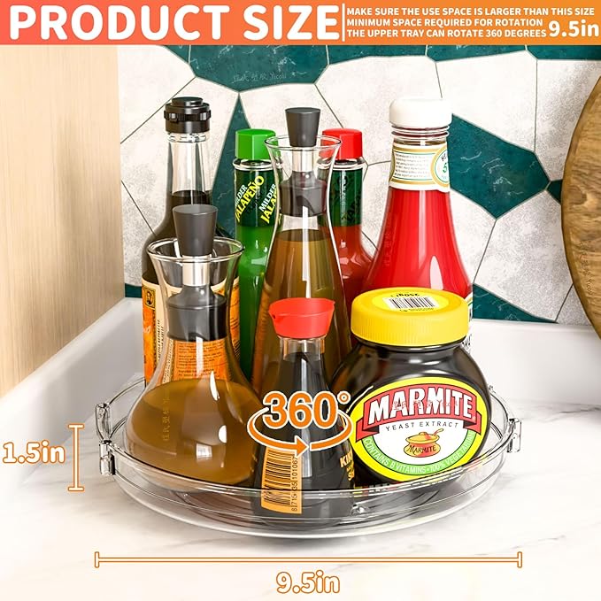 9.5" W Acrylic Clear Lazy Susan Turntable for Cabinet,Kitchen Countertop,Refrigerator and Pantry Organization Storage,1 Tier Small Spinning Organizer for Vitamin,Medicine,Spice Rack & Organization-Ruum Studio Home