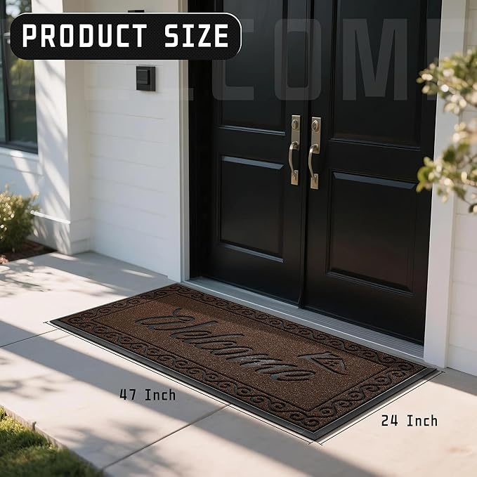 Yimobra Welcome Mat, Heavy Duty Sturdy Door Mats for Home Entrance Outdoor Indoor, Front Doormat for Outside Patio Floor Entry Porch Garage Office, Waterproof, Low Profile, 47 x 24, Coffee-Ruum Studio Home