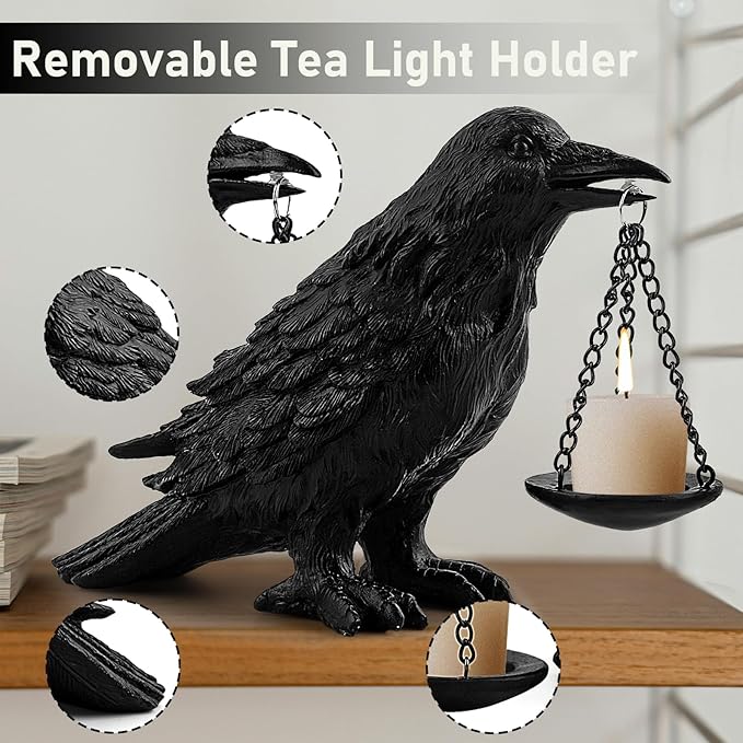 Raven Gothic Home Decor Fake Crow Light Holder Raven Lamp Tealight Candle Holder Resin Raven Statue 3PCS-Ruum Studio Home