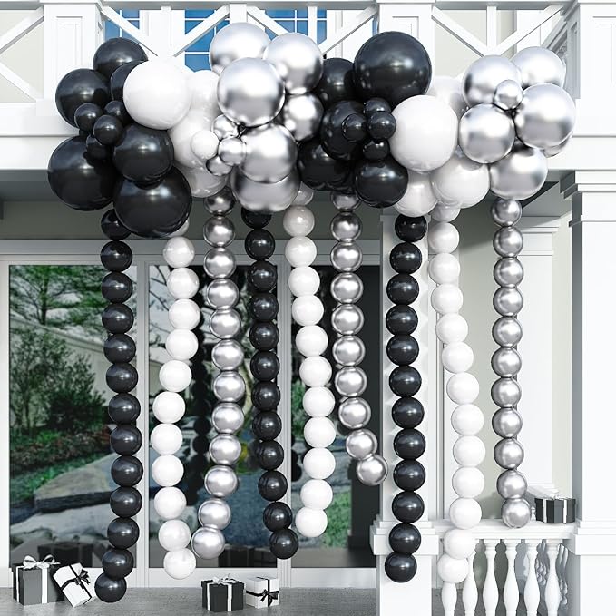 Black White and Gold Linking Balloons, 90PCS Black Gold and White Balloon Arch, Metallic Silver Quick Linked Connecting Balloon for Wedding Birthday Baby Shower Graduation New Year Party Decorations-Ruum Studio Home