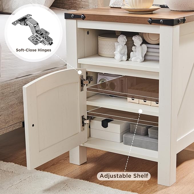 OKD Nightstand with Charging Station Set of 2, 18 Inchs Farmhouse End Table with Adjustable Storage Shelf, Rustic Wood Sofa Side Table for Bedroom-Ruum Studio Home