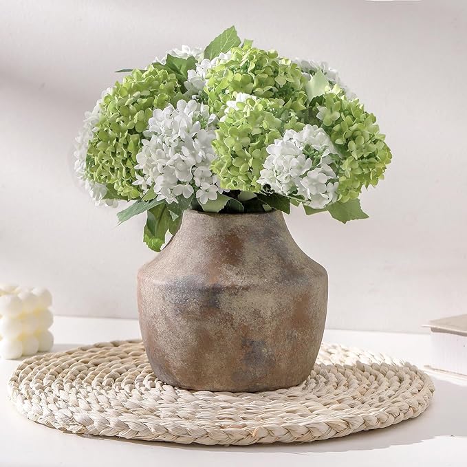 Mitt&Ditt Ceramic Flower Vase, 5.3 inch Pottery Farmhouse Rustic Vase, Handcrafted Weathered Vases, Small Flower Terracotta Vases for Home Decor, Living Room, Table, Shelf, Mantel, Neutral-Ruum Studio Home
