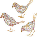Modern Table Decor Set of 3 - Handmade Metal Bird Sculptures with Colorful Wire Weaving, Multi-Pose Rustic Home Accent & Christmas Tree Ornaments-Ruum Studio Home