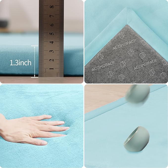 ACOMOPACK Baby Play Mat for Floor 1.3" Thick Memory Foam Play Mat 59"×71" Tummy Time Crawling with Non-Slip Bottom for Living Room,Nursery,Soft Velvet Playpen Mats for Kids,Infants（Light Blue）-Ruum Studio Home