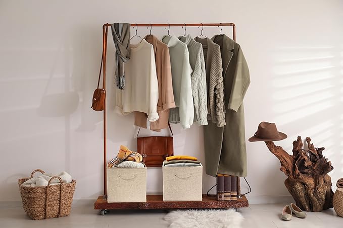 SIMPLE HOUSEWARE 15 x 13 Inch Collapsible Fabric Storage Bin with Handles, 2 Pack, Beige-Ruum Studio Home