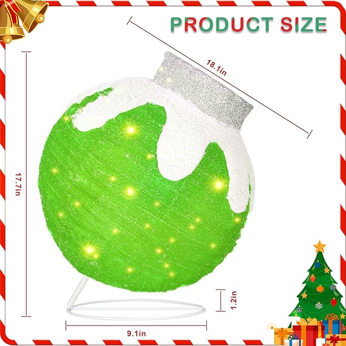 BRIGHTDECK Outdoor Christmas Ball Decoration, 80 LED Lights, 8 Light Modes, Pop-Up Collapsible Holiday Ornament (Green)-Ruum Studio Home