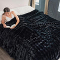 Cozy Bliss Faux Fur Throw Blanket for Couch, Fuzzy Soft Plush Thick Bubble Blanket for Sofa Bedroom Living Room, 90 * 90 Inches Black-Ruum Studio Home