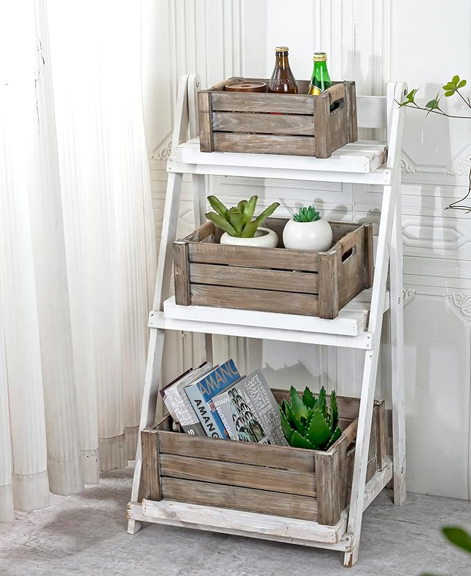 TIMRIS Set of 3 Rustic Wood Nesting Crates, Farmhouse Wooden Storage Container Boxes with Cutout Handles, Decorative Wooden Baskets for Display (Rustic Gray)-Ruum Studio Home