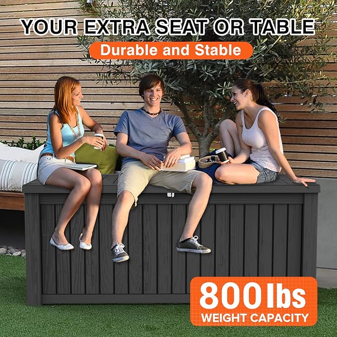 152 Gallon Deck Box Waterproof, UV Resistant Resin Outdoor Storage Box with Hydraulic Rod, Lockable Design and Enhanced Durability for Patio, Garden, and Poolside Use-Ruum Studio Home