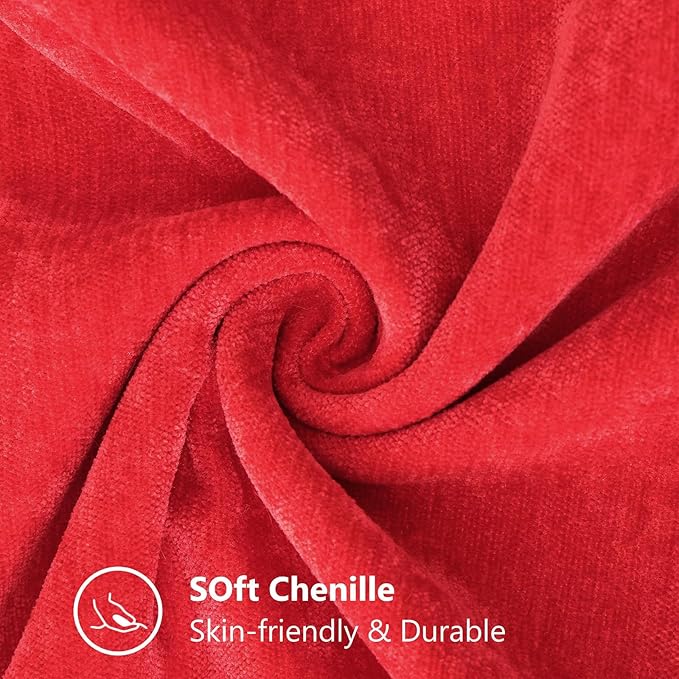 decorUhome Chenille Soft Throw Pillow Covers 20x20 Set of 2, Farmhouse Velvet Neutral Decorative Euro Pillow Covers with Stitched Edge for Couch Sofa Bed Home Decor, Red-Ruum Studio Home