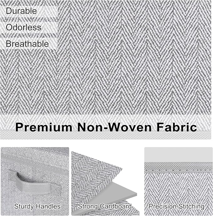 WUIKE 3 Pack Large Storage Bins with Lids, Fabric Closet Shelf Organizers, FoldableStorage Baskets with Cover for Bedroom, Herringbone Gray-Ruum Studio Home