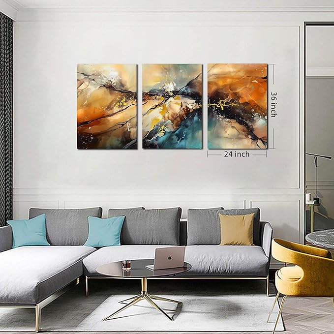 Abstract Living Room Pictures Wall Decor - Modern Bedroom Wall Decor Above Bed - Large 3 Piece Canvas Wall Art for Office Size 24" x 36"-Ruum Studio Home