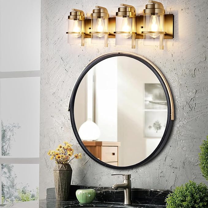 Black Gold Wall Sconces,Bathroom Vanity Light Fixtures,4 Lights Black Sconce Over Mirror,Farmhouse Bathroom Lights(Bulbs not Included)-Ruum Studio Home