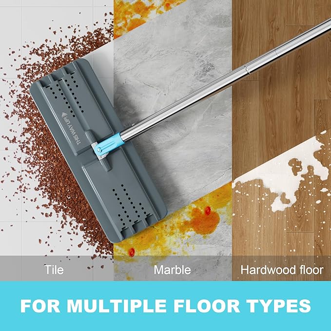 JOYMOOP Mop and Bucket Set with Wringer, with 3 Reusable Microfiber Mop Pads, Mops for Floor Cleaning and Wall Cleaning, Hands-Free Flat Mop for Home Use - Grey+Cyan Blue-Ruum Studio Home