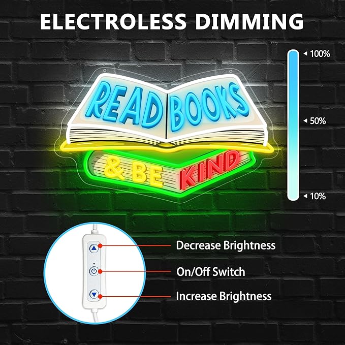 SELICOR Read Books & Be Kind Neon Signs for Wall Decor-Teacher Appreciation Gift,Adjustable LED Book Neon Light Up Sign for Reading Room Study Room Classroom Bookstore Library Museum Cafe Bedroom-Ruum Studio Home