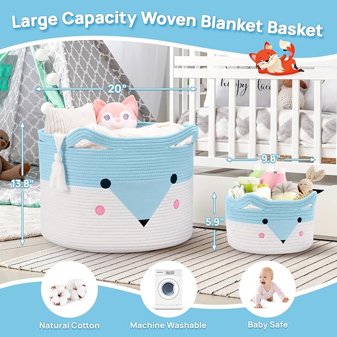 Large Baby Basket Toy Storage 3 Pack, (20"x13.8") Woven Baby Laundry Basket Blanket Basket, Stuffed Animal Storage, Baby Gift Basket Empty, Toy Basket for Kids, Dog, Cat.-Ruum Studio Home