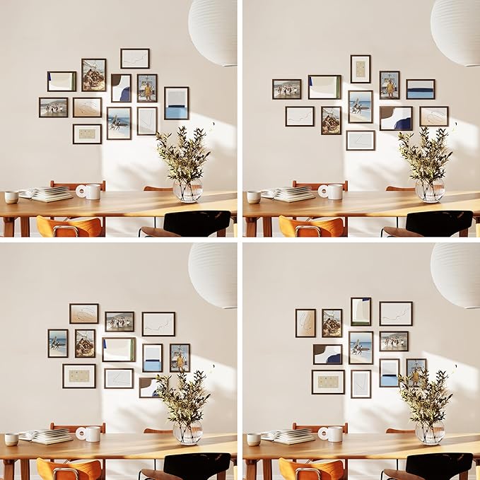 HAUS AND HUES Walnut Oak Wood Gallery Wall Tabletop Frames Made with Real American Oak and Shatter-free Plexiglass - Set of 11 (Eight 4x6, Three 5x7, Framed Walnut)-Ruum Studio Home