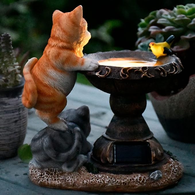 Cat Garden Figurines Outdoor Decor Solar Statue with LED Lights for Patio Lawn Yard Art Decoration Housewarming Garden Gift-Ruum Studio Home