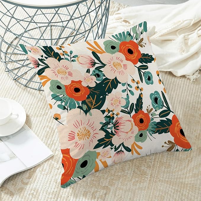 CXMEIFLY Spring Pillow Covers 20 x 20 Inch Set of 2 for Watercolor Flowers Decor Throw Pillows Pink Red Green Plant Floral Outdoor Decorative Cushion Cases for Couch Bed Decorations-Ruum Studio Home