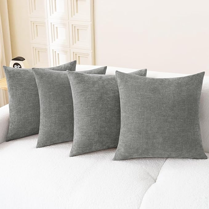 CaliTime Throw Pillow Covers Decorative 18 X 18 Inches Pack of 4 Cozy Chenille Cushion Cases for Couch Sofa Bed Living Room Home Medium Grey-Ruum Studio Home