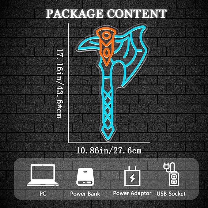Axe Neon Sign for Wall Decor – USB Powered LED Axe Light with Dimmer, Viking Wall Art Accent for Man Cave, Gaming Room Decor, Gift for Men-Ruum Studio Home