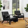 Glitzhome 2 Set Mid Century Black Accent Armchair, Single Reading Armchair PU Leather Lounge Chair with Walnut Ruberwood Frame-Ruum Studio Home