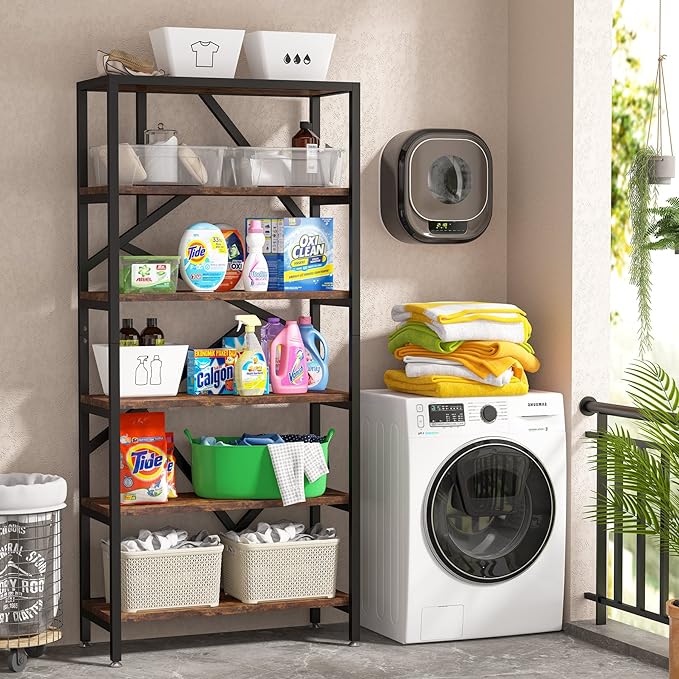 Tribesigns 71 Inch Industrial Bookshelf, 6 Shelf Etagere Bookcase, Free Standing Open Book Shelves Storage Display Shelf, Wood Shelving Units Organizer Rack for Bedroom Home Office Living Room-Ruum Studio Home