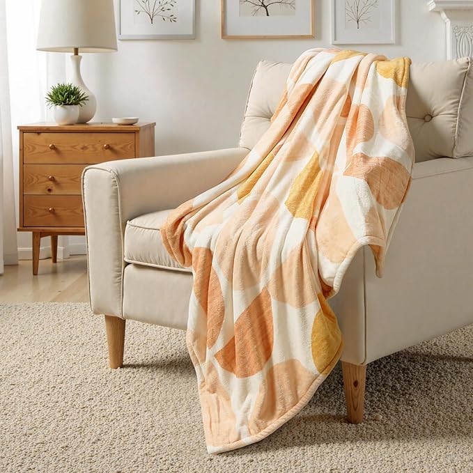 Lahome Terracotta Throw Blanket Soft Cozy Fluffy Warm Throw Blanket for Couch Reversible Geometric Fuzzy Blankets for Bed Sofa Chair, Orange 50''x60''-Ruum Studio Home