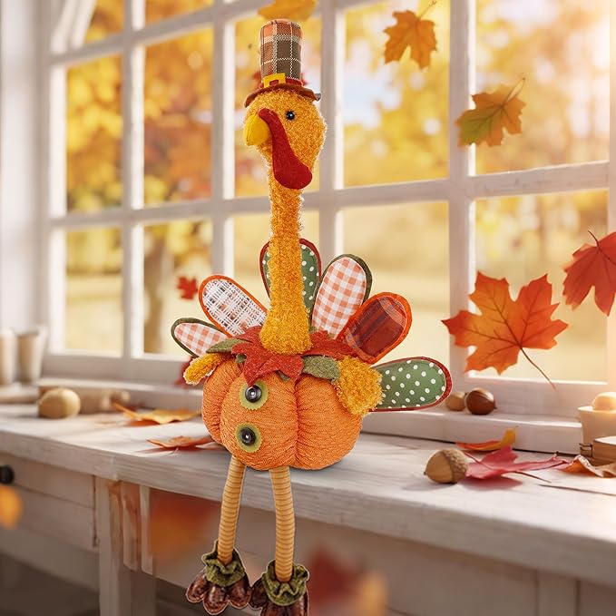 winemana Thanksgiving Decoration 31.5" x 18.5" Plush Turkey with Stretchable Head, Handmade Stuffed Sitting Turkeys Fall Decorations for Indoor Home Tabletop Party Autumn Decor (Cock)-Ruum Studio Home
