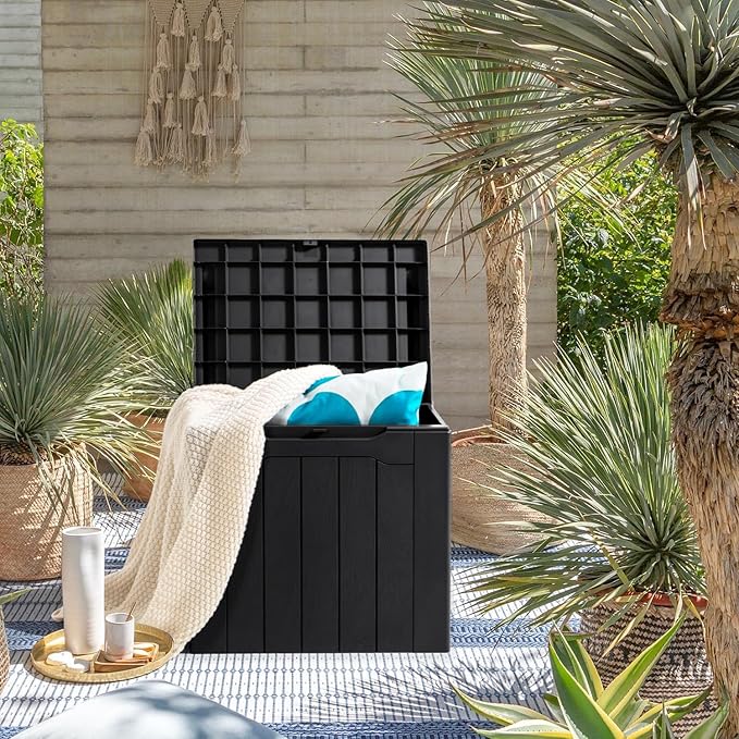JUMMICO 31 Gallon Resin Deck Box Waterproof Indoor Outdoor Storage Boxes for Patio Furniture Cushions and Garden Tools (Black)-Ruum Studio Home