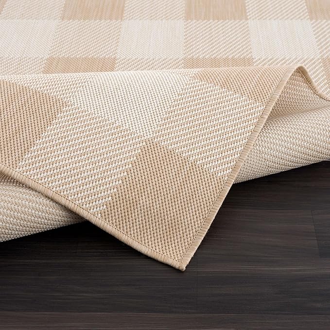 CAMILSON Outdoor Rug - Modern Area Rugs for Indoor and Outdoor Patios, Kitchen and Hallway mats - Easy Cleaning Non Shedding Washable Outside Carpet (8x10, Buffalo - Beige/White)-Ruum Studio Home