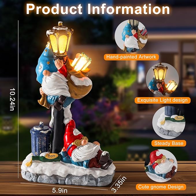 WINTS Solar Garden Gnome,Outdoor Gnome with Solar Lights Decor for Patio,Lawn,Yard,Balcony,Funny Gnomes Gifts for Women,Housewarming,Birthday-Ruum Studio Home