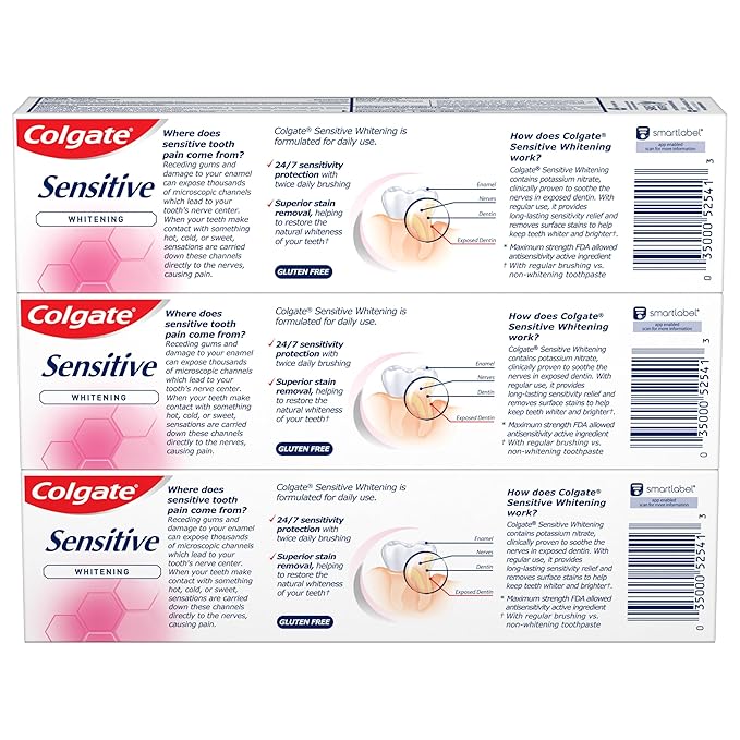 Colgate Whitening Toothpaste for Sensitive Teeth, Enamel Repair and Cavity Protection, Fresh Mint Gel, 6 Oz (Pack of 3)-Ruum Studio Home