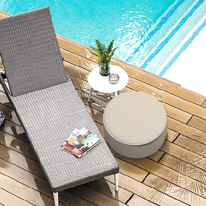 LVTXIII Inflatable Stool Ottoman Footrest with Handle, All Weather Foot Rest, Indoor or Outdoor Use for Home Patio Garden and Camping, D21 x H9, Stripe Beige-Ruum Studio Home