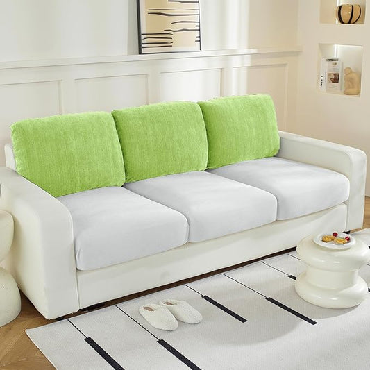 Large Backrest Cushion Covers Super Stretch Backrest Covers for 3 Cushion Couch Sofa, Couch Back Cushion Covers Featuring with Chenille Yarn (Softer Version, 3PC, Green)-Ruum Studio Home