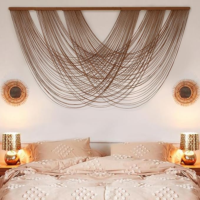 Large Macrame Wall Hanging Brown Die-Dyed 59.00" W x 31.00" L Boho Wall Decor Yarn Tapestry Craftsmanship Home Macrame Wall Decor-Ruum Studio Home