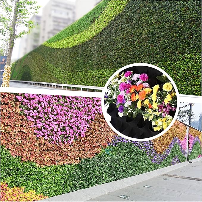 49 Pockets Hanging Planter Bags, Hanging Vertical Wall Mounted Plant Planting Grow Bags, Herb Garden Planter Outdoor Indoor Growing Bag, Gardening Vertical Greening Flower Container(1m×1m, Black)-Ruum Studio Home