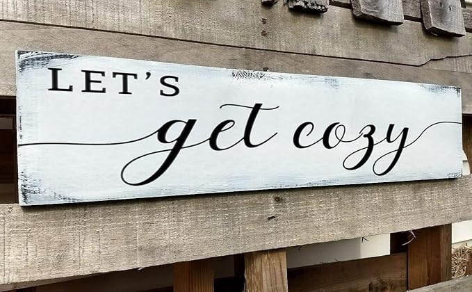 Let's Get Cozy Sign, Farmhouse Bedroom Wall Art Decor,Plaque Decorations Wood Sign for Housewarming Gift (Let's Get Cozy) 4x16 Inch-Ruum Studio Home