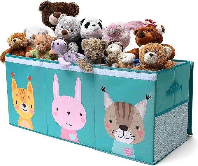 Extra Large Toy Storage Organizer with Lid - Sturdy, Collapsible Toy Chest Storage Box with Cute Design - Toys Bin with Dividers for Kids, Boys, Girls, Nursery, Bedroom, Play room 37"x16"x14"-Ruum Studio Home
