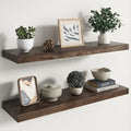 RICHFOCUS Elm Floating Shelves for Wall - 36" W x 9.3" D Rustic Solid Wood Shelves with Invisible Bracket, Wall-Mounted for Living Room, Bedroom, Kitchen Storage & Display, Set of 2, Walnut-Ruum Studio Home