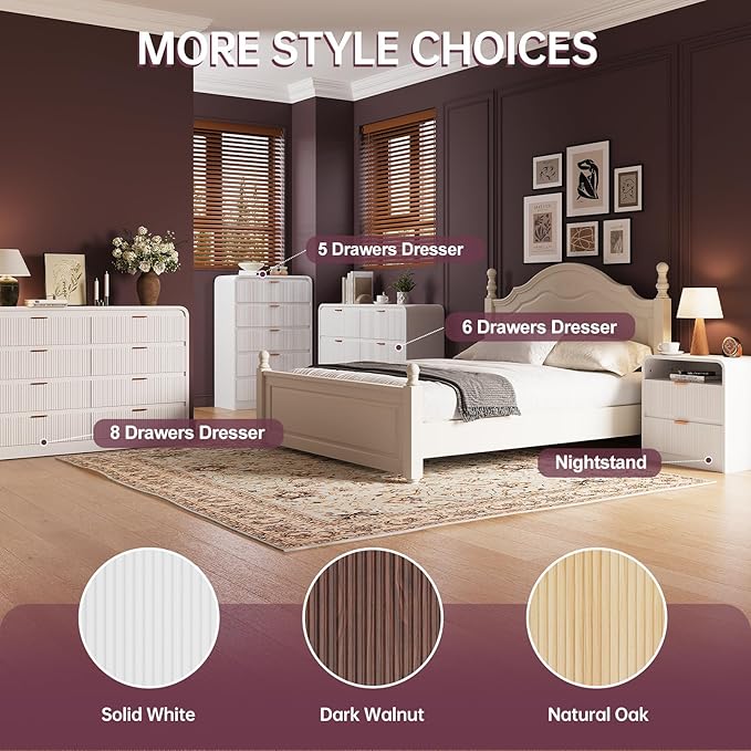 FURSUN 24" Fluted Nightstand Set of 2 with Charging Station, Wooden End Table with 2 Drawers Storage, Curved Profile Design, Modern Bedside Cabinet for Bedroom Living Room, White-Ruum Studio Home