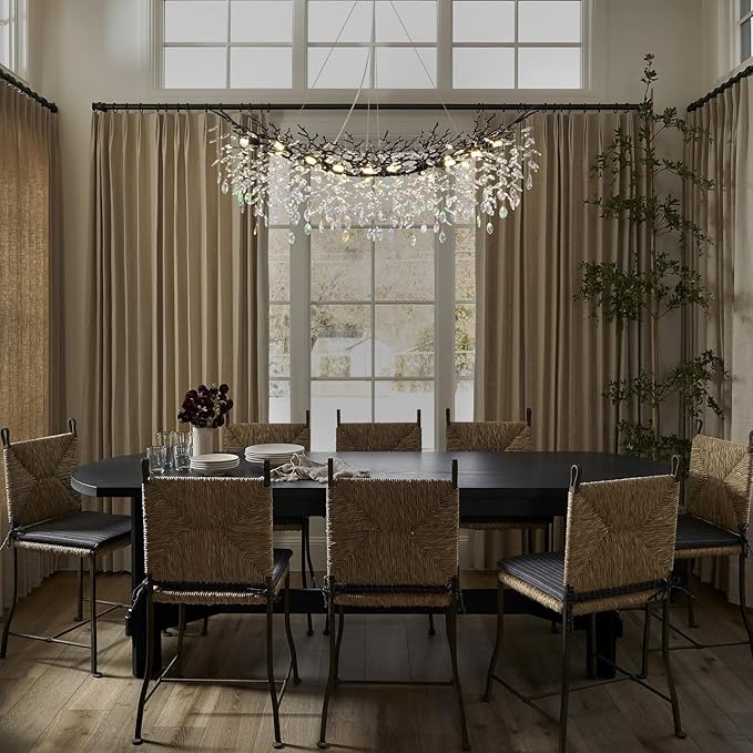 Modern Black Rectangle Crystal Tree Branch Chandelier, 55" 16-Light K9 Crystal Chandeliers for Dining Room, Rectangular Dining Room Chandelier Over Table,for High Ceiling,Kitchen-Ruum Studio Home